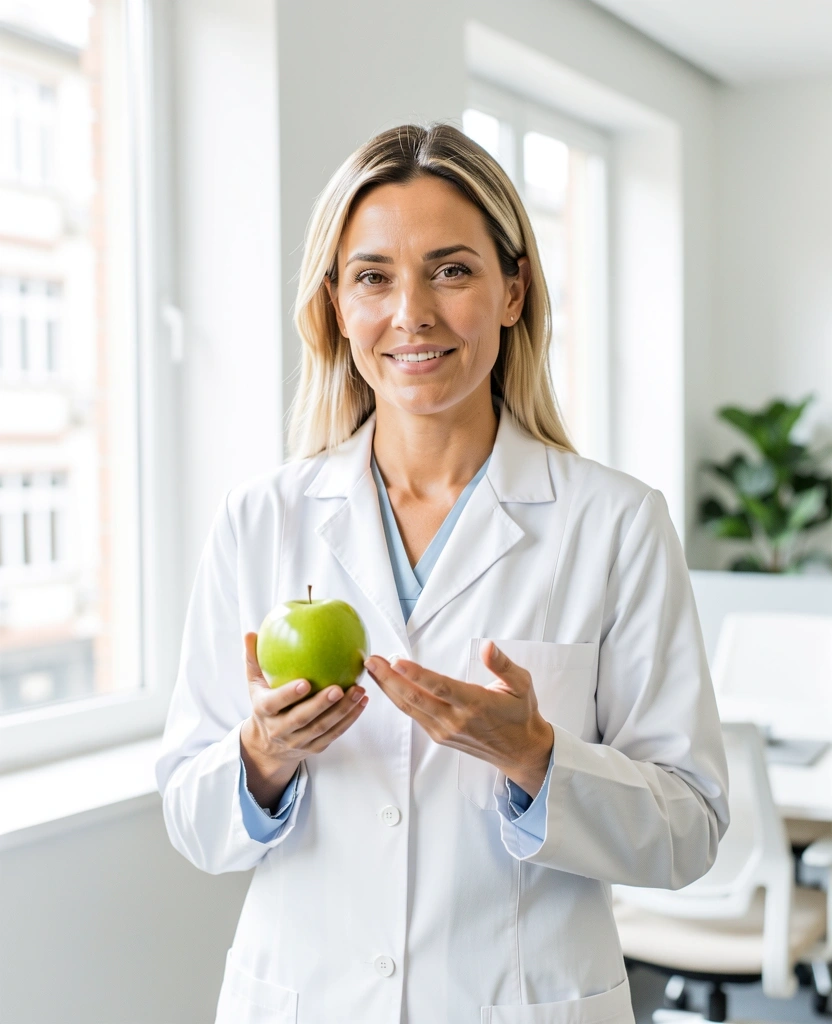 Nutricionista em ambiente clínico profissional
